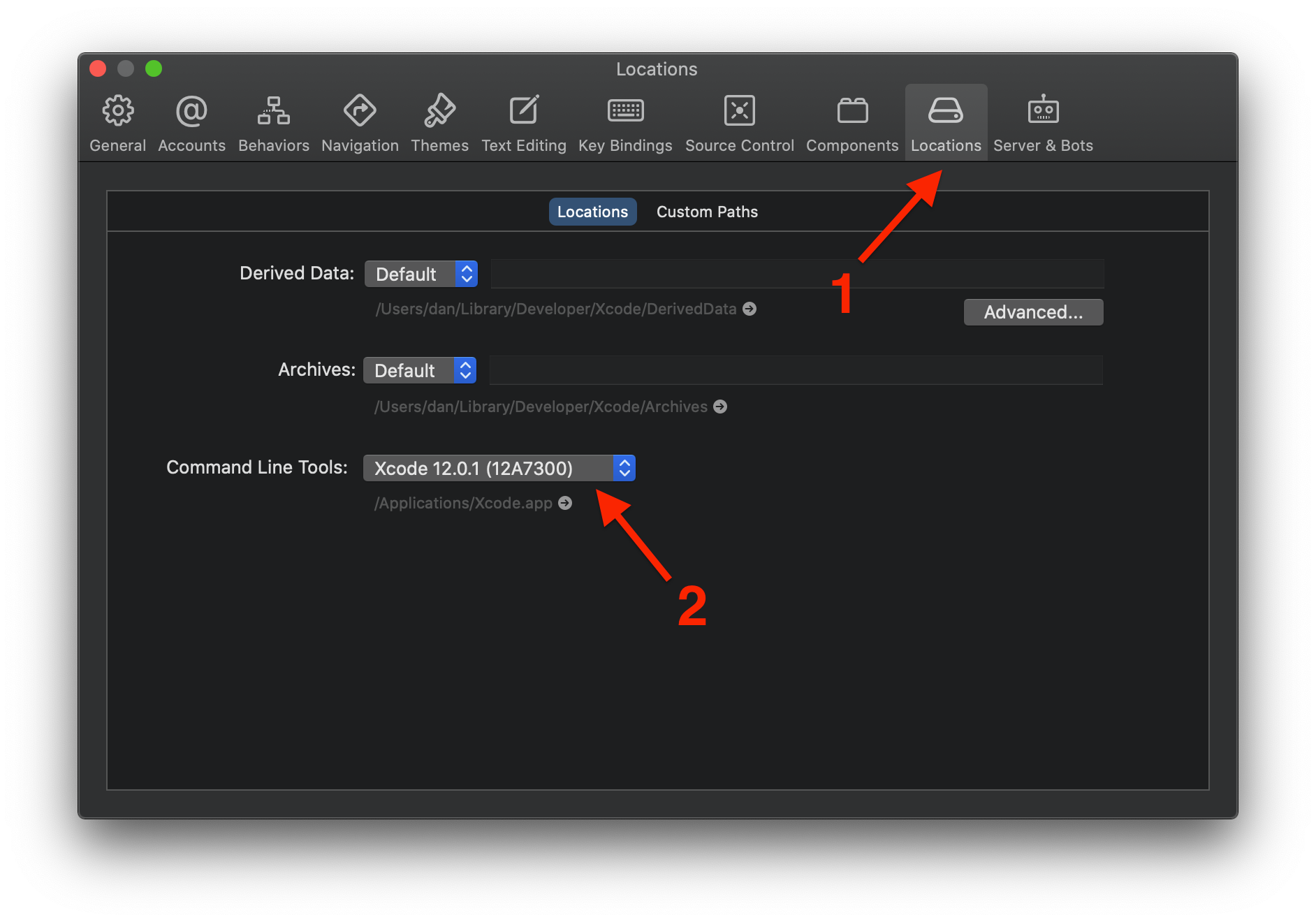 Xcode locations preferences